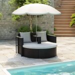 Vidaxl lit de jardin avec parasol noir r�sine tress�e