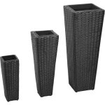 Lits sur�lev�s de jardin 3 pcs r�sine tress�e noir