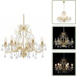 Vidaxl - lustre avec perles de cristal dor� rond 6 x e14 - lustres dor�s - lustres modernes - luminaires ...