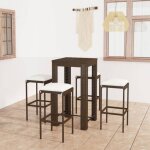Meuble de bar de jardin 5 pcs et coussins rsine tresse marron