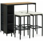 Meuble de bar de jardin 5 pcs et coussins r�sine tress�e noir