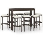 Vidaxl - meuble de bar de jardin 9 pcs et coussins résine tressée marron Vidaxl - meuble de bar de jardin 9 pcs et coussins résine tressée marron