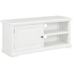 Vidaxl ? meuble tv blanc 90x30x40 cm en bois de paulownia ? 1 porte et 2 compartiments ouverts ? acc�s ...