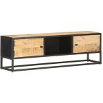 Vidaxl - meuble tv avec porte sculpt�e 130x30x40cm bois de manguier brut
