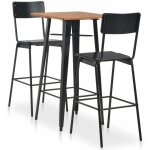 Vidaxl - réglez 2 chaises en acier noir et table en acier haute avec dessus en bois Vidaxl - réglez 2 chaises en acier noir et table en acier haute avec dessus en bois