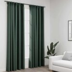 Rideaux occultants aspect lin avec crochets 2pcs vert 140x245cm vidaxl