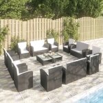 Vidaxl - salon de jardin 16 pcs avec coussins r�sine tress�e noir