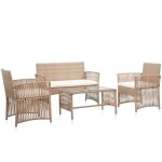 Salon de jardin 4 pcs avec coussins rsine tresse beige vidaxl