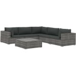 Salon de jardin 6 pcs avec coussins r�sine tress�e gris vidaxl