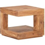 Vidaxl ? table basse fixe 45x45x40 cm en bois d'acacia massif ? finition marron miel ? avec �tag�re de ...
