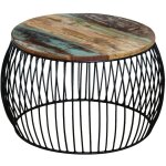Table basse ronde 68x37 cm bois de récupération massif Table basse ronde 68x37 cm bois de récupération massif