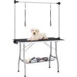 Table de toilettage r�glable de chiens avec 2 boucles et panier vidaxl