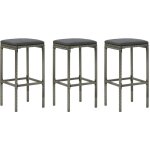Vidaxl - tabourets de bar avec coussins lot de 3 gris r�sine tress�e