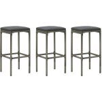 Vidaxl - tabourets de bar avec coussins lot de 3 gris r�sine tress�e