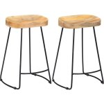 Vidaxl ? lot de 2 tabourets de bar en bois de manguier massif ? design r�tro ? pieds en fer enduit de ...