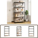 Tagre de rangement 5 niveaux anthracite acier bois ingnierie - tagre industrielle - rangement atelier ...