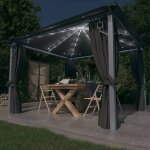 Vidaxl - tonnelle avec rideau et lumires led 3x3 m anthracite aluminium