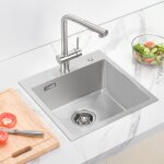 Vier 1 bac 45x45x19 cm Évier cuisine en inox avec système de drainage Évier montage à encastrer ou à ... Vier 1 bac 45x45x19 cm Évier cuisine en inox avec système de drainage Évier montage à encastrer ou à ...