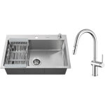 Lonheo - vier 1 bac 68x45x19 cm vier  encastrer en inox vier cuisine bross avec robinet de cuisine ...