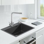 Vier de cuisine 1 bac 55x45cm nano anthracite / gris fonc� acier inoxydable �vier avec distributeur de ...