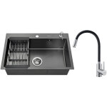 Lonheo - vier cuisine 1 bac 68x45x19cm + robinet cuisine flexible avec tuyau noir en silicone, Évier ... Lonheo - vier cuisine 1 bac 68x45x19cm + robinet cuisine flexible avec tuyau noir en silicone, Évier ...