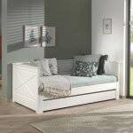 Vipack - lit banquette extensible 90 / 180x200 cm avec tiroir blanc - pino