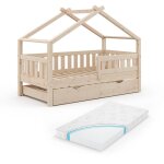 Vitalispa - lit cabane design, marron, 80x160 cm avec lit d'appoint et matelas Vitalispa - lit cabane design, marron, 80x160 cm avec lit d'appoint et matelas