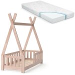 Vitalispa - lit enfant tipi, marron, 70x140 cm avec clture et matelas