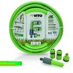 Vito garden - tuyau d'arrosage 15mm 10 m kit pvc lance multi jet + 2 raccords + nez de robinet vito