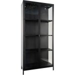 Vitrine 2 portes 80x35x175 cm en verre et acier noir
