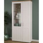 Vitrine 2 portes 95x38x194 cm décor blanc et chêne - mox Vitrine 2 portes 95x38x194 cm décor blanc et chêne - mox
