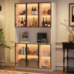 Vitrine � 6 portes, vitrine en verre avec �clairage led, blanc, pour salon et salle � manger, 120x34x200 ...