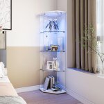 Vitrine 60x42. 5x162 cm d'angle en verre - �clairage led app & 24 couleurs - 4 niveaux de rangement - ...
