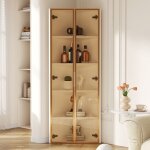 Vitrine biblioth�que d'angle led 62x35x160 cm, verre tremp�, 5 �tag�res, mdf blanc