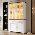 Vitrine avec led, 4 portes et 2 tiroirs, blanc, 120x36, 5x200 cm