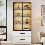 Vitrine led 60�40�160 cm, vitrine, biblioth�que, meuble multifonction, tiroirs, cadre en aluminium, portes ...