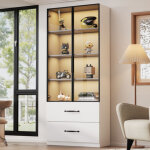 Vitrine avec led, portes en verre, tiroirs et charni�res soft - close, blanc, 60x40x160 cm