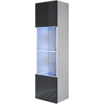 Muebles bonitos - vitrine murale 1 porte avec led meuble de rangement suspendu 40x165x29cm 4 compartiments ...