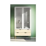 Abitare - vitrine pour salon blanc mat et ch�ne avec deux portes et quatre tiroirs 200 cm - gladiolo