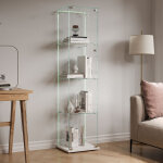 Vitrine en verre 39. 8x35x163cm, armoire vitr�e collection avec led r�glable et 1 portes � serrure, vitrine ...