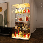 Vitrine en verre 4 couches - 2 portes, vitrine murale, meuble vitrine, vitrine pour collection, led, ...