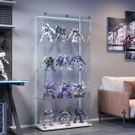 Vitrine en verre, 4 �tag�res, 2 portes, bande lumineuse led, verre tremp�, vitrine de collection, adapt�e ...
