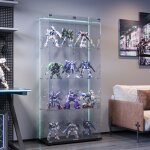 Vitrine en verre, 4 �tag�res, 2 portes, bande lumineuse led, verre tremp�, vitrine de collection, adapt�e ...