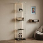 Vitrine en verre � 4 niveaux, 1 porte, 39. 8x35x163cm, �clairage � bande led avec t�l�commande, meuble ...
