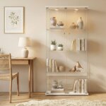 Vitrine en verre 4 niveaux, 2 portes, armoire d'exposition avec �clairage led et serrure, meuble de rangement ...