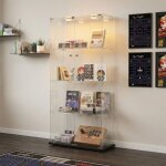 Vitrine en verre 4 niveaux, 2 portes, armoire d'exposition avec �clairage led et serrure, meuble de rangement ...