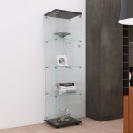 Vitrine en verre 4 niveaux - biblioth�que de pr�sentation avec porte � serrure - verre tremp� et m�tal ...