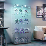 Vitrine en verre 78x35xx163 cm, vitrines collection avec 2 portes vitr�es, �clairage led, 4 �tag�res, ...