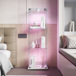 Vitrine en verre blanc, 3 niveaux � simple porte, avec led r�glable, meuble vitrine verre avec verre ...