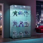 Vitrine en verre led, portes doubles, 3 �tag�res, armoire de pr�sentation pour salon, pour collection, ...